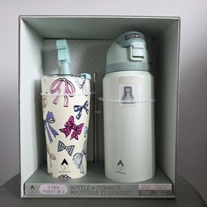 Wellness Bottle & Tumbler Set Stainless Steel 32oz 20oz Bow Print Insulated NEW